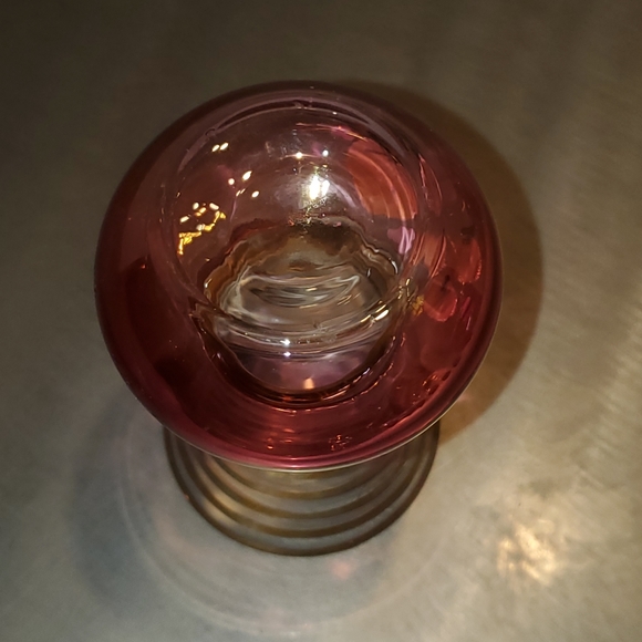 Vintage Glass Cranberry and Gold Mini Bud Vase with Applied Floral Pattern MCM - Picture 5 of 11